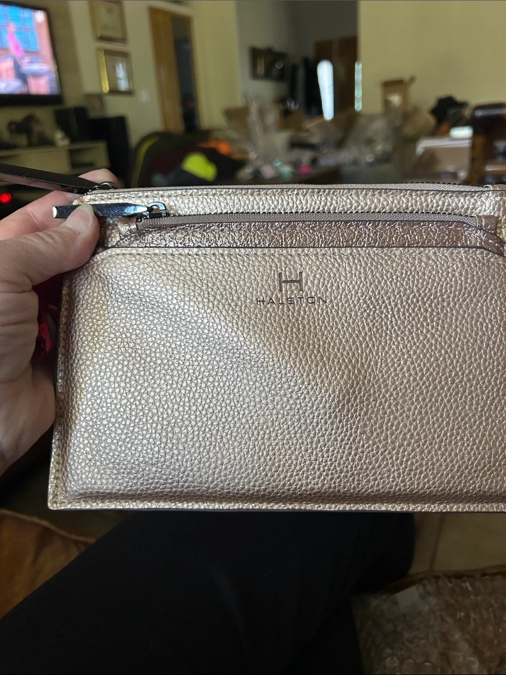 Halston Heritage Metallic Rose Gold Pebbled Leather Wristlet